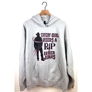Gildan ‎ Hoodie XL Gray Cowboy Graphic Yellowstone "Every Girl Needs A Rip"
